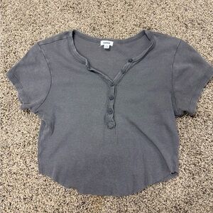 Garage Charcoal Button-Up Crop Top